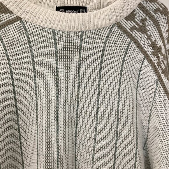 Vintage St Michaels Sweater White Grey Fair Isle Men Size XL/50 Tall UK Pattern - Picture 8 of 12
